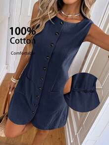 Vestido casual de botones con bolsillo, vestidos de verano para mujer, atuendos de vacaciones para mujer, atuendos de negocios casuales para mujer, vestidos elegantes para mujer, ropa de verano para mujer, ropa de trabajo para mujer, atuendos de of - Azul - Ver 10
