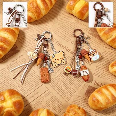1Pc Preppy Style Lucky Keychain With Star & Plaid Tie Charms, All-Match Bag Accessory, Daily Outfit Decoration, Universal Gift For All