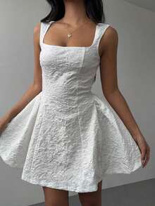 Vestido de verano blanco sin mangas, de unicolor, de largo midi, simple y casual para uso diario - Blanco - Ver 5