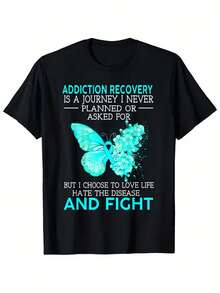 La Recuperación de la Adicción Es Un Viaje Que Nunca Planeé - Camiseta con Estampado de Mariposa - Estilos Más Vendidos, Regalos, Modernos y a la Moda, Unisex, Retro, Suave, Transpirable, Casual - Cuello Redondo, Corte Regular - Lavable a Máquina, Camisetas Estampadas para Todas las Ocasiones - Negro - Ver 7