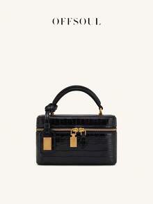Bolso de caja con textura vintage para mujeres, nueva bolsa de almuerzo de grano de cocodrilo de alta gama para llevar en la mano, bolso versátil de hombro y cruzado para oficinistas - Negro - Ver 7