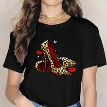 Pegatinas con diseño de tacón alto, pegatinas termoadhesivas para camisetas y suéteres, pegatinas de transferencia térmica.Camiseta Y2k - Negro - Ver 2