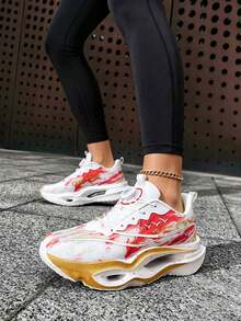 Women's Spring/Summer New Breathable Mesh Gradient Rotating Button Running Shoes, Outdoor Fashion Non-Slip Casual Sports Sneakers - Red - View 9