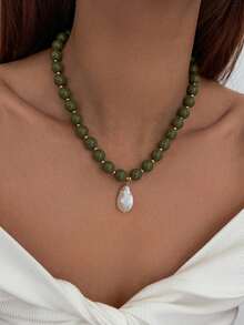 1pc Bohemian Style Geometric Colorful Acrylic Beaded Asymmetric Baroque Faux Pearl Pendant Charm Jewelry Necklace, Luxurious & Elegant, For Wedding, Banquet, Vacation, Party, Daily Casual, Street Style, Women, Couples, Holiday, Birthday, Versatile Necklace Gift - Necklace - View 16