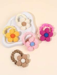 5pcs Multicolor Hair Ties For Girls Cute Flower Hair Ropes For Girls Elastic Hair Ponytail Holder Flower Hair Elastics Stretchy Bands Teens Hair Accessories - Multicolor - View 4