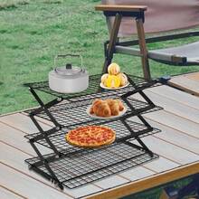 4-Etagen Klappbarer Abkühlrost, Faltbares Eisen Campingregal, Antihaft Grill Und Abtropfgestell, 10kg Pro Ebene Tisch Organizer Für Picknick, Backen, Küchenplatte - Vierstöckiges, faltbares Aufbewahrungsregal aus Schmiedeeisen - Übersicht 8