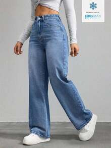 Women's Pocket Button Casual Versatile Daily Wear Wide Leg Jeans - Rojo - Ver 11