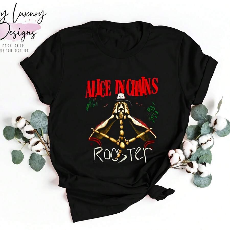 993 Alice In Chains Rooster Uni Shirt For Fans, Alice In Chains R Hirt, Streetwear Sweahirt220g Heavyweight 100% Cotton T-Shirt. Butterfly Print. Unisex Sizing. Round Neck Inspirational T-Shirt. Cute And Beautiful Y2K-Inspired Summer Top, Perfect For The Outdoors, Home, Work, Or Street Wear. Casual, Loose-Fitting Everyday T-Shirt. - 黑色 - 查看 1