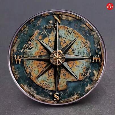 这款2D平面罗盘导航胸针，造型独特，可作为时尚徽章佩戴在衣服、背包、衣领和帽子上。它是一款用途广泛的时尚配饰，可为任何场合增添意义，包括圣诞节。