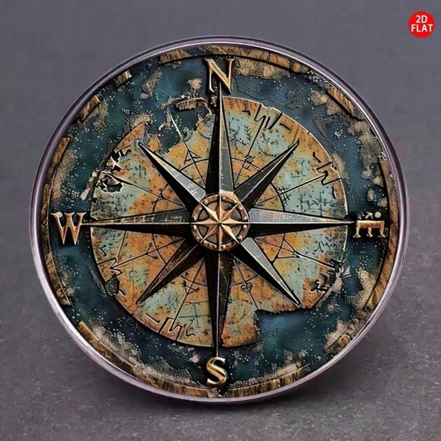 这款2D平面罗盘导航胸针，造型独特，可作为时尚徽章佩戴在衣服、背包、衣领和帽子上。它是一款用途广泛的时尚配饰，可为任何场合增添意义，包括圣诞节。