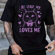 Camisa retro americana de manga corta, camiseta para amantes de los gatos, camisetas de cuello redondo para hombre, camiseta gráfica de verano de alta calidad, negra, corte regular, comodidad diaria, estilo relajado y urbano, ropa de primavera y verano para uso diario informal de verano, Pascua, blusas casuales para dama, camiseta gráfica, camisetas de algodón, tallas grandes, camiseta casual de talla grande para hombre, tops de verano, camiseta con estampado de dibujos animados. - Negro - Ver 1
