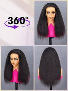 OQ Peluca de cabello humano de 18-30 pulgadas con densidad del 200%, cabello liso rizado, color negro natural, con línea del cabello previamente recortada y despejada, sin necesidad de pegamento, aspecto natural sin costuras para principiantes - S1 - Ver 7