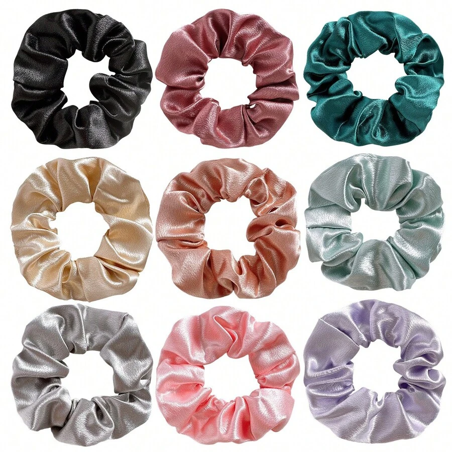 Bộ 4 dây buộc tóc bằng satin màu hồng/xanh navy/xám kèm túi dây rút, phụ kiện tóc cho nữ, quà tặng ngày Valentine/Ngày của Mẹ. - Hồng - Xem 1