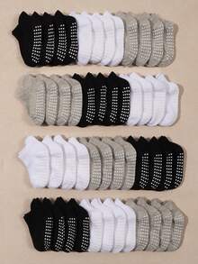 20 Pairs Baby Summer Solid Color Non-Slip Black/White/Gray Short Socks, 10/5 Comfortable Breathable Crew Socks With Non-Slip Bottoms, Ideal For Infants Crawling And Daily Wear - Multicolor - View 1