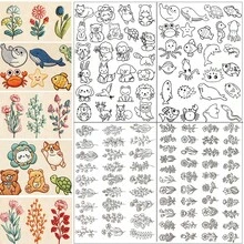 Cute Animal & Floral Embroidery Sticker Set For Beginners, DIY Self-Adhesive Water-Soluble Fabric Paper, Self-Adhesive Non-Woven Pre-Printed Patterns Stick Water-Soluble Stabilizer - Black and White - View 9