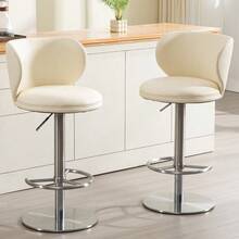 Titanium Black Stainless Steel Bar Stools, Modern Bar Chairs In Quality Leather With Backrest, Swivel And Height Adjustable For Kitchen Counter And Dining Room - 白色 - 查看 6