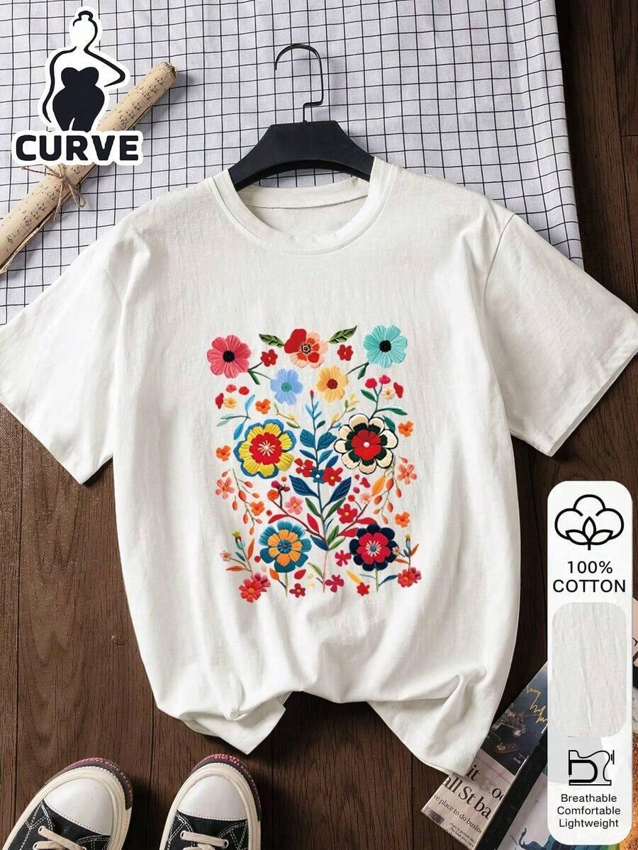 1pscCamiseta de manga corta 100% algodón con estampado de langosta para mujer, talla grande, estilo casual, camiseta gráfica, camiseta de verano, ropa de vacaciones, ropa de viaje, estilo playero, ropa minimalista para vacaciones, color blanco, 100% algodón. - Blanco 3 - Ver 1