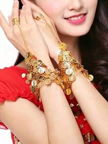 Women's Bracelet With Triangular Coins For Belly Dancing, Paired With Dance Or Evening Gowns, Exquisite Makeup, Aristocratic Attire, And Hairstyles, Making It More Prominent; Participating In Dance Performances, Wedding Banquets - Multicolor - View 15