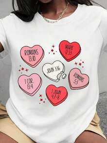 Plus Size T-Shirt For Valentine's Day With French Fries Design, Fun For Food Lovers, Women's, With Cute French Fries And Heart Design, Perfect Casual Top For Everyday Wear And Gift Ideas | Exquisite Design | Loose And Comfortable | Easy To Match | - 白色 3 - 查看 1