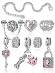 1 European And American Fashionable Multifunctional Bracelet With Key Lock And Heart-Shaped Diamond Bead Pendant, Suitable For Woman To Give As A Gift To Good Friends - Multicolor - View 6