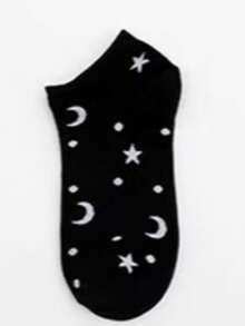 1/5 paires de chaussettes courtes d'été japonaises pour filles, motif étoiles et lune mignon. Chaussettes décontractées pour femmes avec motif céleste. Série de couleurs macaron, convient pour le port quotidien et les vacances - Multicolore - Voir 8