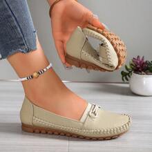 GOREYODOLY 女士链条装饰乐福鞋，松紧带设计方便穿脱，百搭休闲鞋，四季皆宜，适合通勤、购物、旅行和居家穿着。优雅时尚的设计，轻便不束缚，防滑耐磨软底，柔软内衬贴合脚型，全天穿着舒适，易于清洁保养。 - 米色 - 查看 9