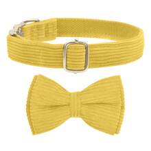 Corduroy Dog Collar With Dog Bow Tie, Soft Quick Release Basic Dog Collars For Small Medium Dogs, Large Dogs, Adjustable Dog Collar - Yellow - View 1