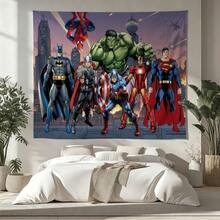 1pcs Cartoon A Vengers S Uperhero Wall Tapestry Backdrop, Iron Man C Aptain America S Piderman Party Decorations For Photo Booth, Cute Hero Team Photography Background, Living Room Bedroom Aesthetic Wall Decor, Outdoor Indoor Celebration Banner, Backyard Party Photo Prop Supplies, School Event Poster Decor, Home Dormitory Wall Hanging Art - 多色-A - 查看 4
