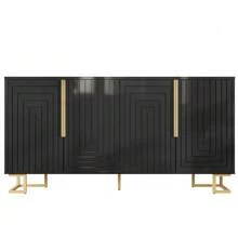 The Black Sideboard (152 X 40 X 75 Cm) Features A Unique Geometric Design And Golden Claw And Shape For Elegant Designs. - Black - 查看 6