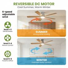 52-Inch Ceiling Fan With Dimmable LED Light And Remote Control, Quiet Reversible DC Motor, 3 Adjustable Color Temperatures For Bedroom, Living Room - 白色吸頂式吊扇 - 查看 5