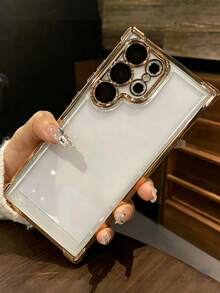 适用于三星 Galaxy S26 Ultra S25 Ultra S24 S23 Ultra S22 Ultra 的豪华防震透明镜头相机保护壳，透明混合材质边框保护套 - 金色 - 查看 4