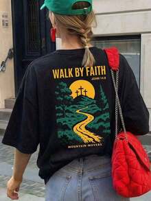 Women's "Faith Over Fear" T-Shirt With Bible Verse, Regular Fit, Christian Inspirational Graphic T-Shirt, Comfortable, Casual Short Sleeve 2026, Crew Neck, Faith Clothing, Pink, Summer 2026 - 黑色 - 查看 3