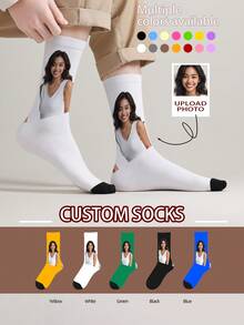 1 Pair Customized Face Pattern Socks, Customizable Photo Socks, Personalized Printed Socks, Funny Face Socks, Custom Pattern Socks, Print Any Face Pattern On Socks, Anniversary Gift, Valentine's Day Gift, Unique Birthday Gift, Customized Keepsake Gift - Multicolor - View 9