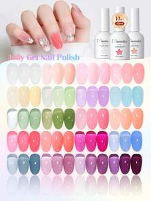 PEACECOLOR 20pcs/10ml Jelly Gel Nail Polish Set, Soak-Off UV LED Semi-Permanent Transparent Nail Gel Manicure Set, Suitable For Nail Salons And Home DIY - Multicolor - View 1