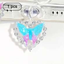 Accesorio de enchufe antipolvo con decoración de mariposa y corazón de ónix y cristal, accesorio colgante compatible con todos los modelos de teléfono - Multicolor - Ver 13