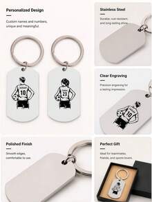 Customized Football Keychain - Personalized Stainless Steel Name And Number, Rectangular Charm Accessory For Men And Women, Perfect Gift For Sports Fans And Club Players - Multicolor - View 5