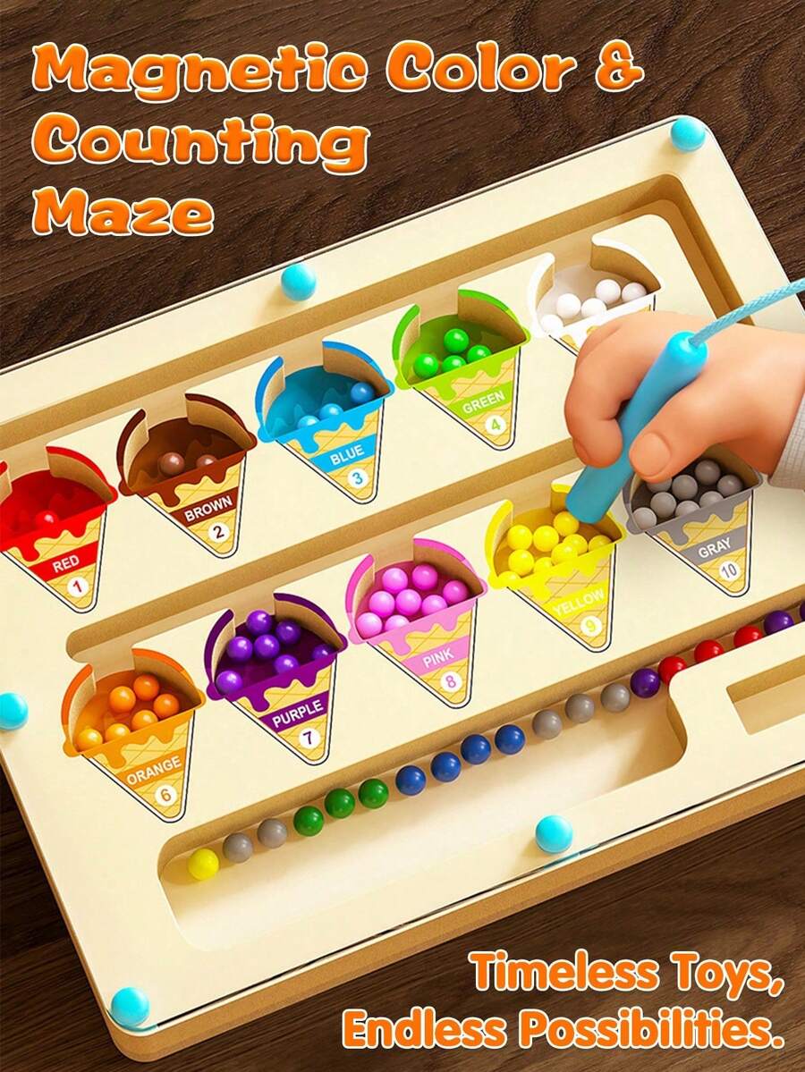 Magnetic Color And Number Maze, Wooden Color Sorting Board, Montessori Counting Matching Game, Fine Motor Skills Toy For Toddlers And Kids, Magnetic Stone Puzzle Board - Multicolor - View 1