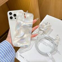 六合一大理石纹手机壳套装 - 包括手机壳、充电头保护套、数据线保护套、收纳线、数据线绕线器、TPU防震保护壳，兼容 6/7/8/X/Xs/XR/XS Max/11/12/13/14/15/16 Pro Max，适合作为生日、圣诞节、节日礼物送给情侣、女朋友、女儿、青少年。 - 彩色 - 查看 3