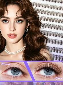 ELYCO Glue-Free Black Brown Segmented Fluffy False Eyelashes, 240 Clusters, 12 Rows, D Curl, 0.07mm, Fine Warm Brown Texture, Non-Stiff, 8-16mm Multi-Length Combination, Quick Application, Suitable For Natural, Light, And Bold Makeup Looks - D - View 2