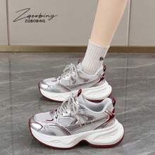 Striped Casual Sports Lace-Up Mesh Patchwork Gym Running Comfortable Couple Outfit - Grayish Red - View 8