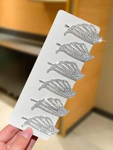 6/4/2pcs Women Rhinestone Wing Hair Clips, Side Bangs Clips, Elegant Style Hair Accessories, Silver Color, Suitable For Casual, Shopping, Party, Date Wear,Festival,Birthday, Claw Clips - Silver - View 9