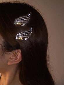 6/4/2pcs Women Rhinestone Wing Hair Clips, Side Bangs Clips, Elegant Style Hair Accessories, Silver Color, Suitable For Casual, Shopping, Party, Date Wear,Festival,Birthday, Claw Clips - Silver - View 2