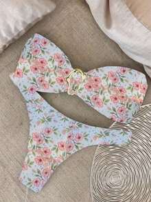 Nuevo conjunto de bikini negro sólido, sexy, elegante, casual, para playa, vacaciones y citas, sin tirantes, para primavera/verano - Multicolor 2 - Ver 1