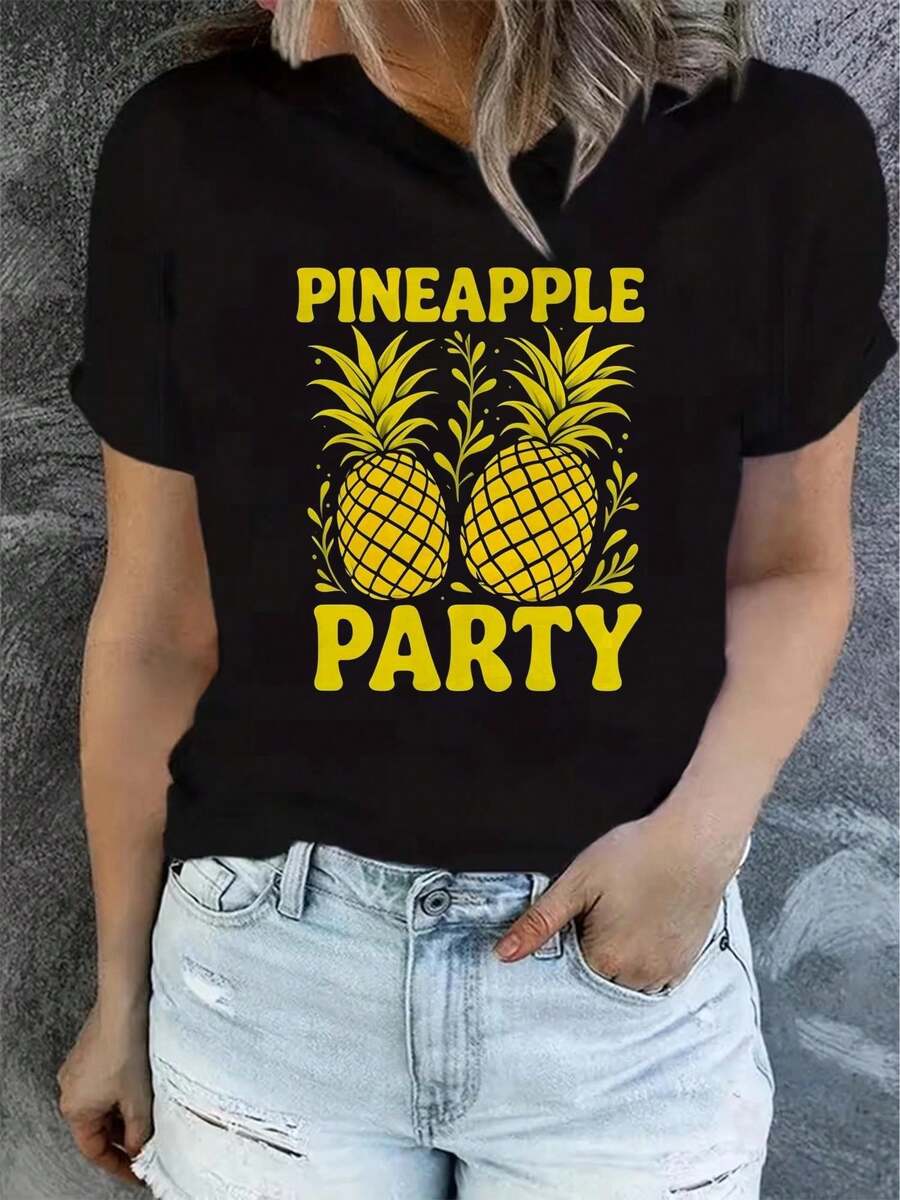 1 Women's Summer Short Sleeve T-Shirt With Print, Modern And Casual, Machine Washable, Comfortable Fit, 2D Flat Print, 180g, 100% Cotton. - 黑色_01 - 查看 1