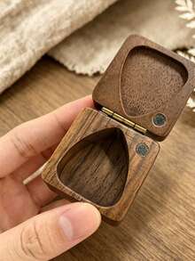 1pc Customized Carved Black Walnut Guitar Pick Case, Personalized Wooden Guitar Pick Storage Box, Laser Engraved, Ideal Gift For Guitarists And Musicians, Suitable For Birthday, Anniversary, Christmas - Black Walnut Wood Color - View 2