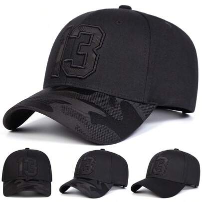 1pc Men's 13 Digit Embroidered Baseball Cap, Street Fashion Hat, Outdoor Sun Protection Casual Cap For Spring, Autumn, Travel, Beach,Festival,Holiday
