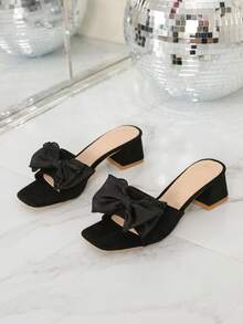 Giày sandal thời trang đế dày mũi vuông mới, màu mơ, nơ, gót thấp thanh lịch dành cho nữ, mùa hè. - màu đen - Xem 7