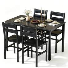 Modern Farmhouse Style 5-Piece Dining Room Table And Chairs Set, Rectangle Small Kitchen Table Set With 4 Chairs And Storage Rack, Particle Board Top And Metal Frame Dinette Set For 4, Space-Saving Design Bar Table Set - Đen/Đen - Xem 5