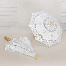 Sombrilla de Encaje Grande Vintage, Sombrilla de Encaje de Algodón Bordado, Sombrilla para Niñas, Sombrilla para Niños, Decoración para Bodas - blanco-65cm - Ver 4