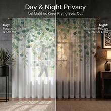 1pc Eucalyptus Watercolor Sheer Curtain, Fresh Translucent Window Curtain Suitable For Children's Room, Size 52 Inches Wide * 84 Inches Long - Green - View 5